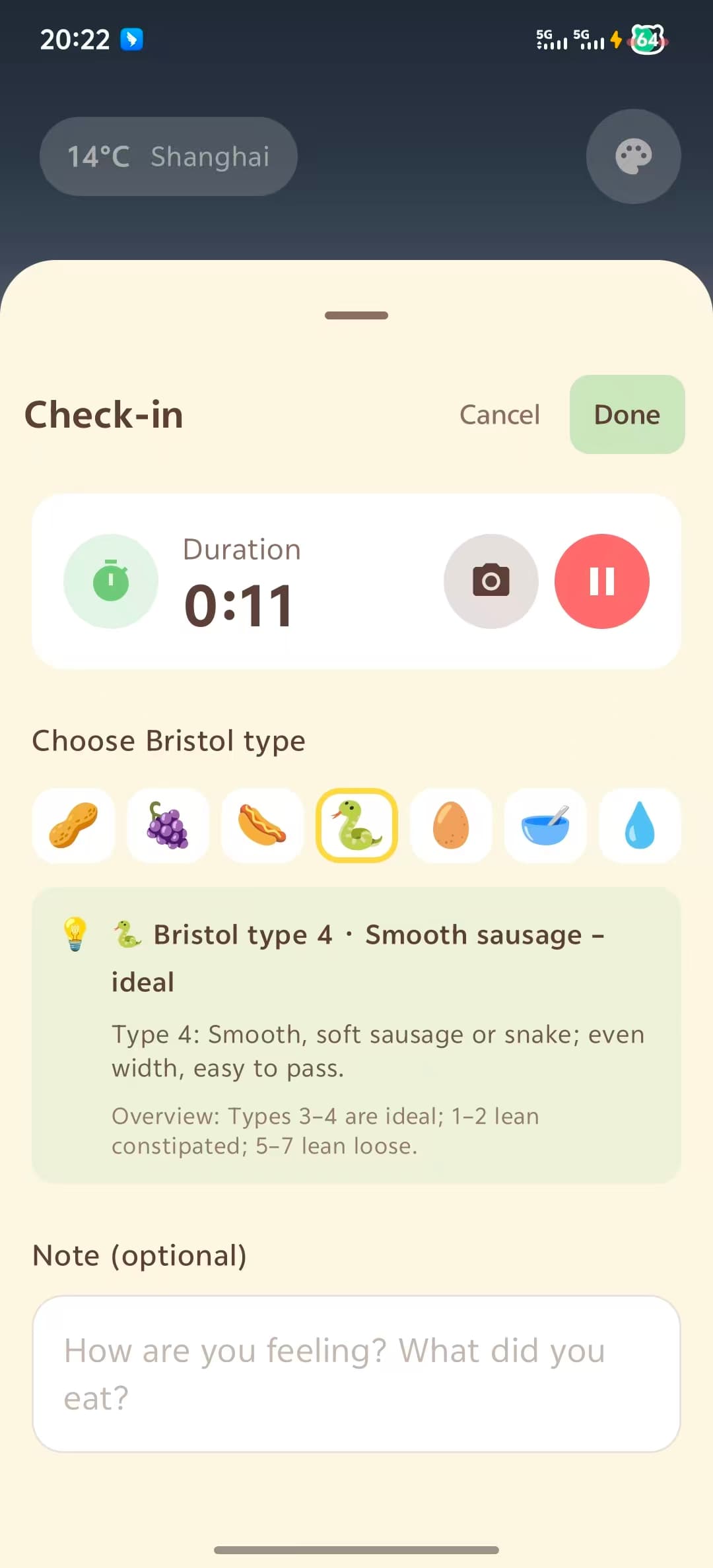 Lashime Diary: Bristol scale and timed logging flow
