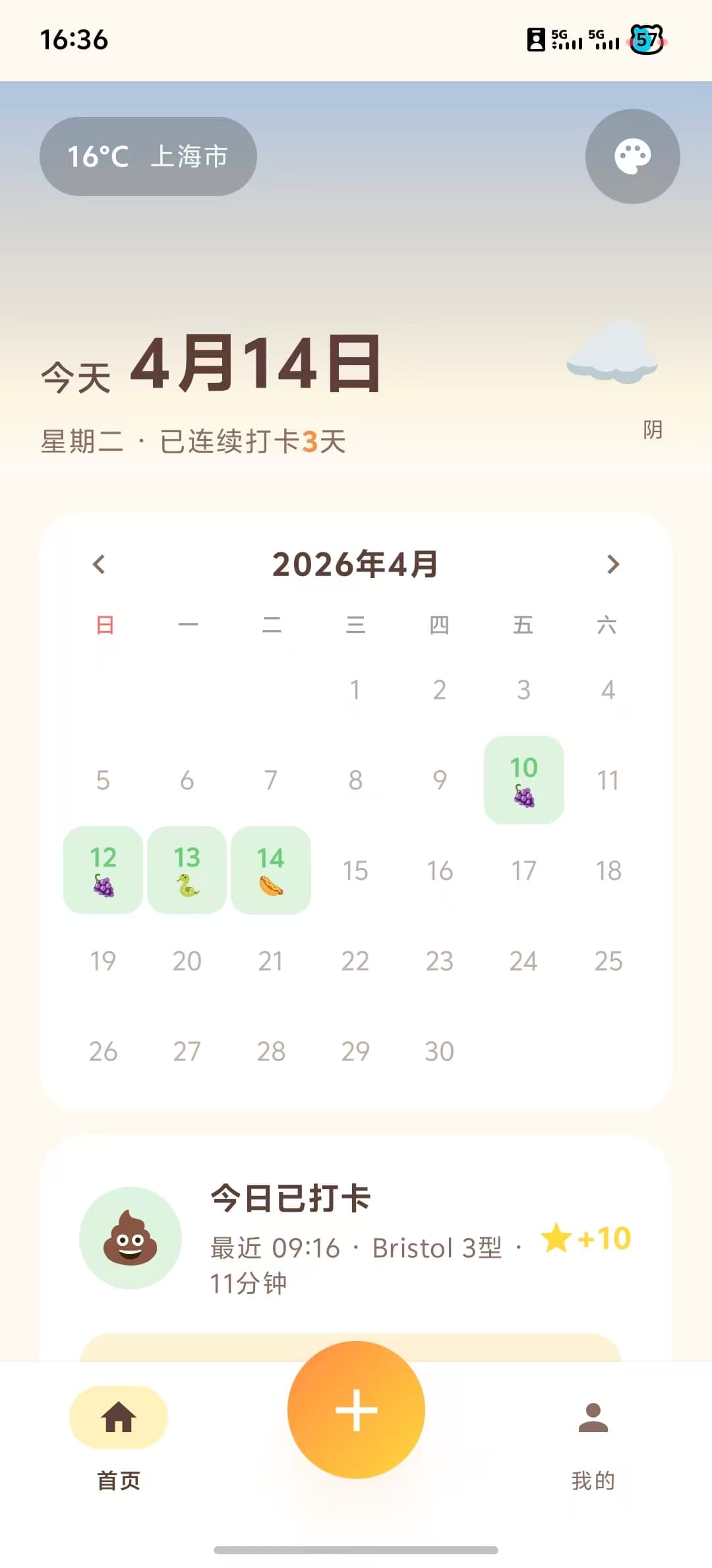 便便日记：首页今日概览与连续打卡激励